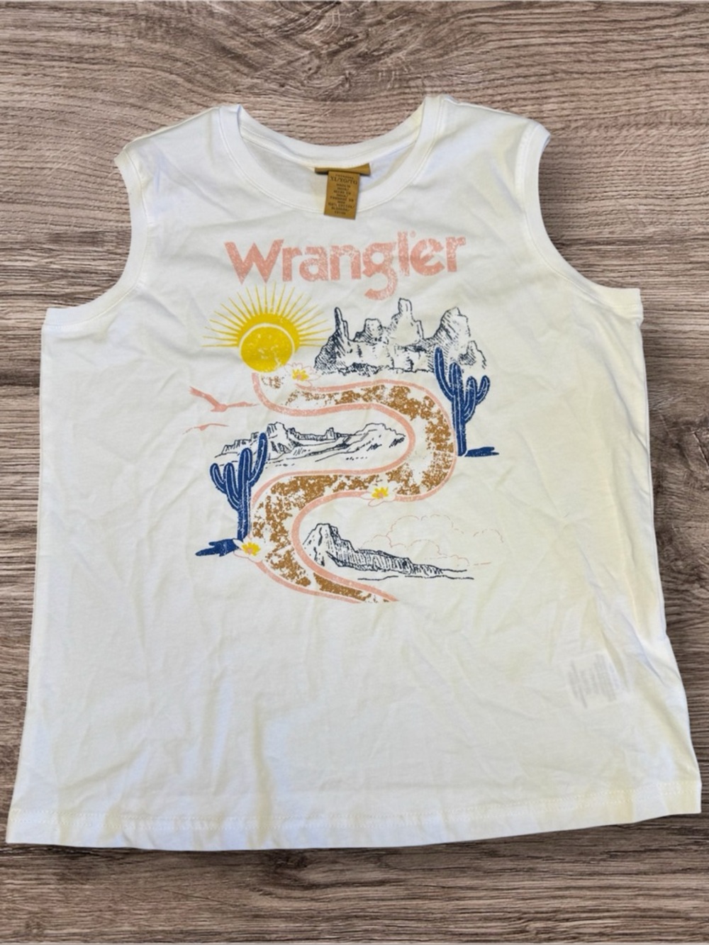 NWT WRANGLER- GIRL'S GRAPHIC WESTERN TANK TOP IN BRIGHT WHITE SZ XL